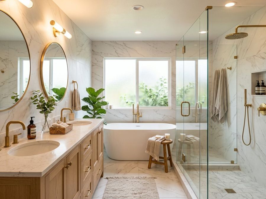Remodeled luxury bathroom with modern fixtures